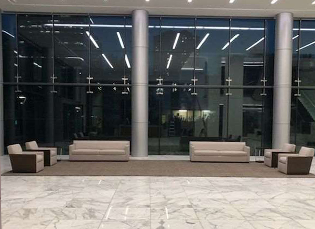 Finished commercial lobby after construction cleanup